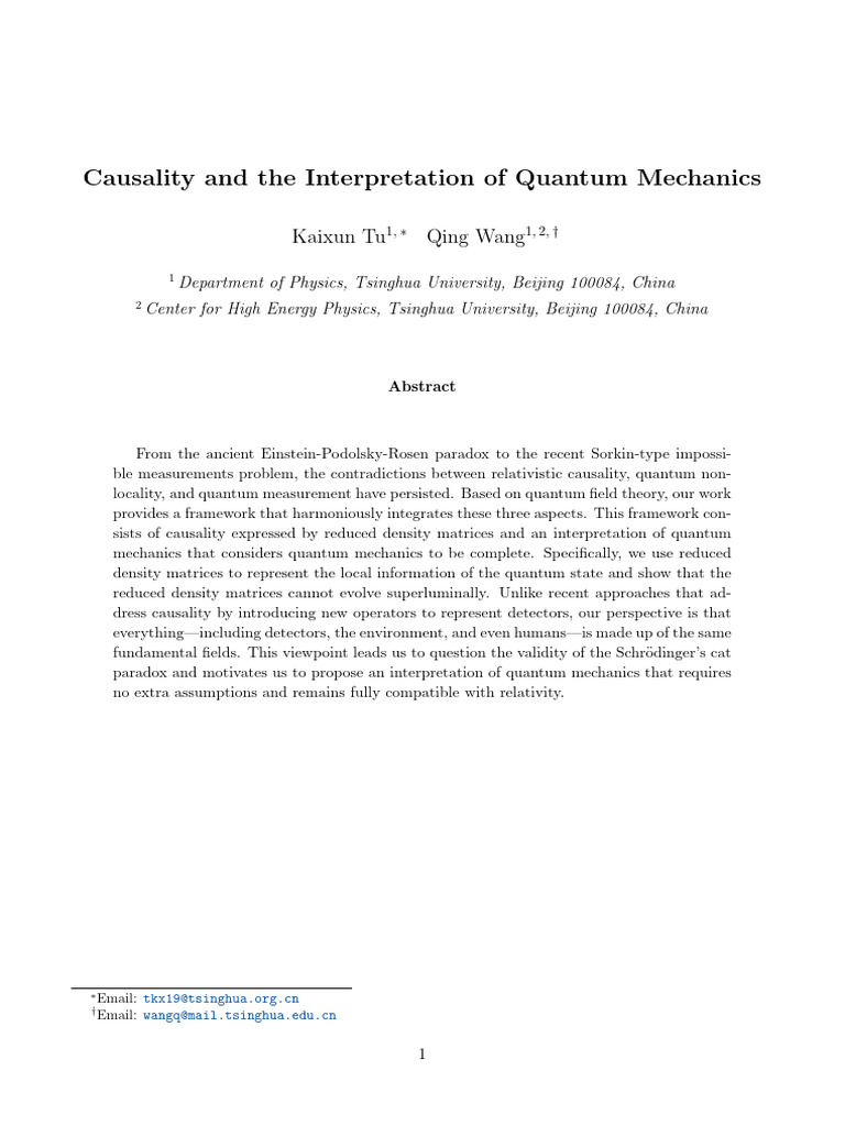Causality and the Interpretation of Quantum Mechanics | PDF