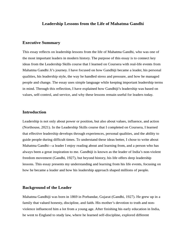 Coursera - Final Assignment | PDF | Mahatma Gandhi | Leadership
