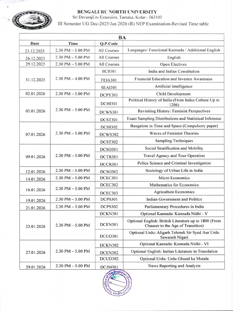 3rd SEM NEP Revised Time Table DEC-jan2025!26!0001 | PDF