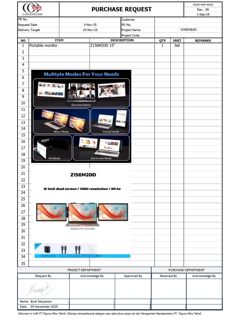 Portable Monitor Purchase Request Document | PDF