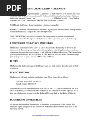Silent Partnership Agreement