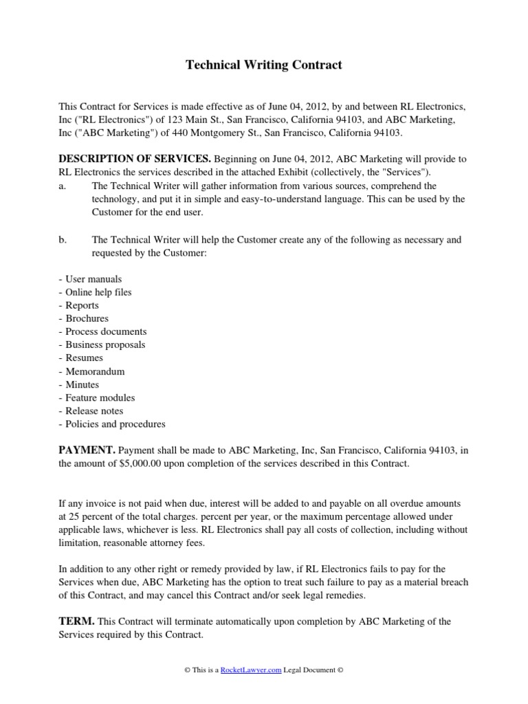 Technical Writing Contract | PDF | Arbitration | Private Law