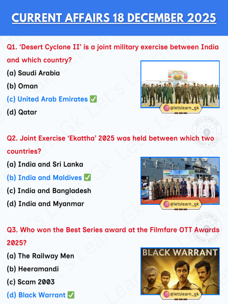 Current Affairs Quiz December 2025 | PDF | Forms Of Cricket | Cricket