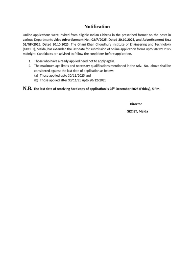 Extension of Last Date of Application | PDF
