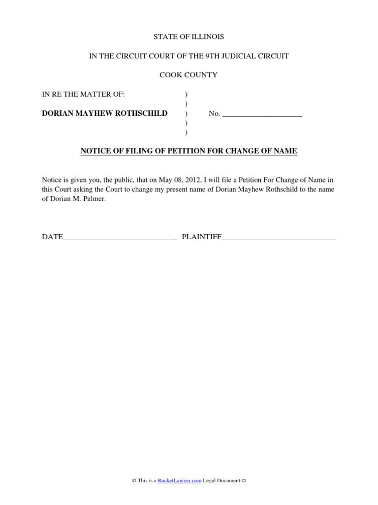Illinois Name Change Petition and Order Virginia Circuit Court