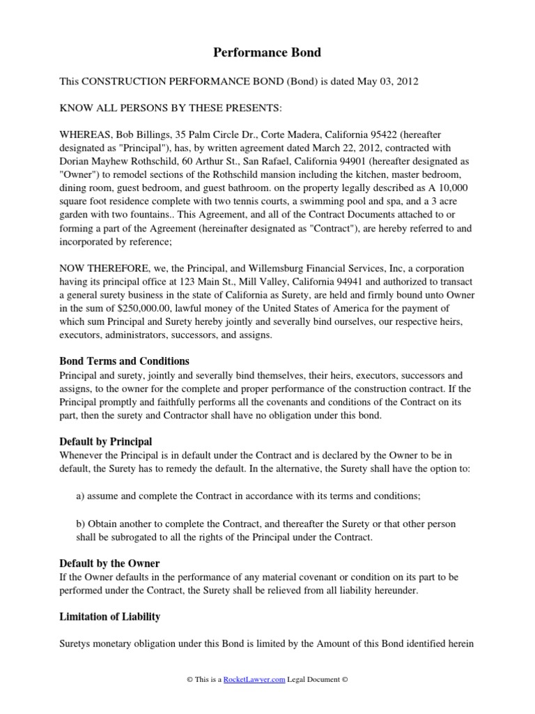 Performance Bond Surety Bond Contract Law