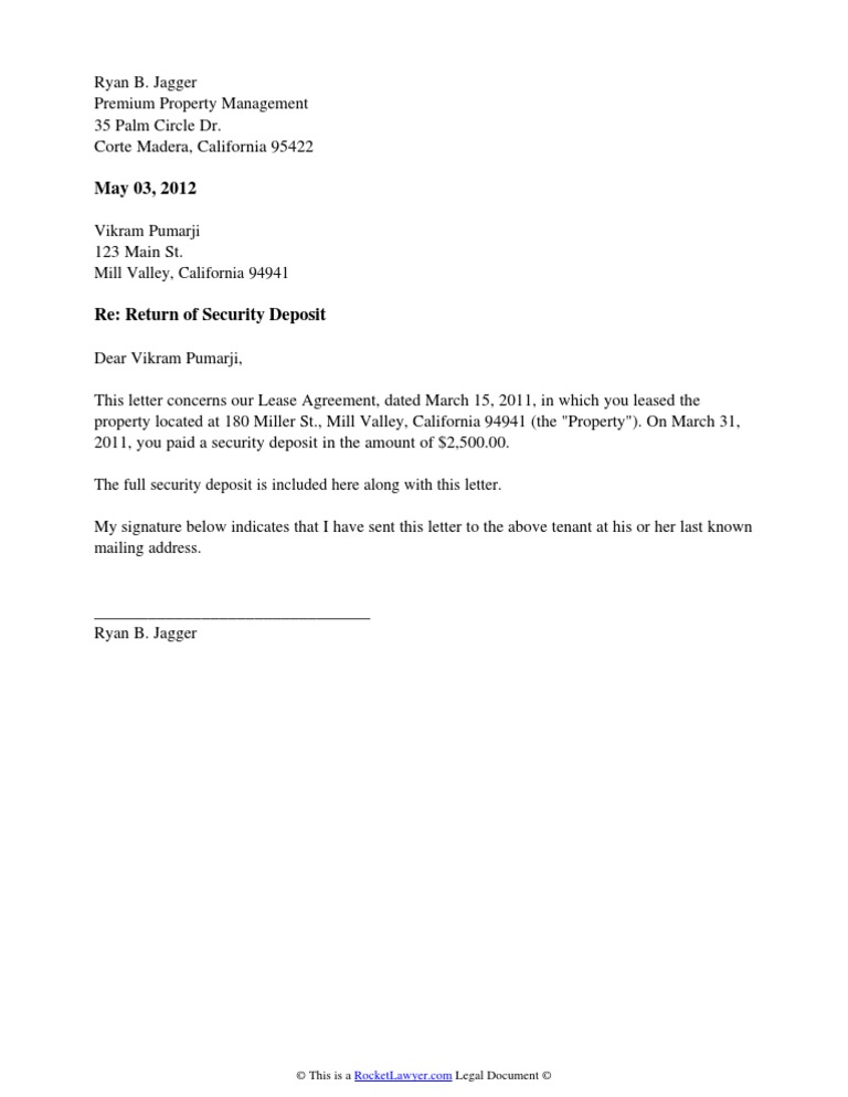 Security Deposit Return Letter | PDF