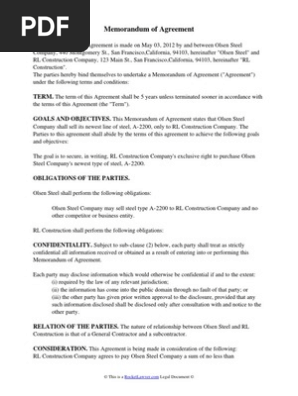 Memorandum of Agreement