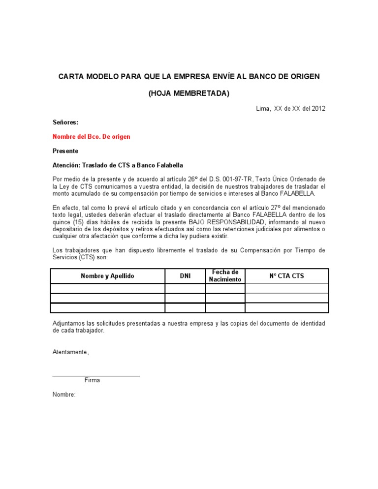 Carta Empleador Banco Origen Pdf