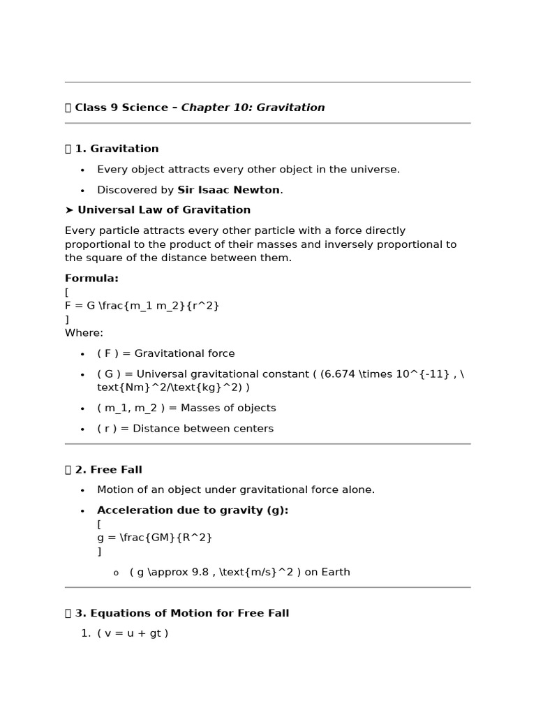 ? Class 9 Science Gravitation | PDF | Buoyancy | Weight