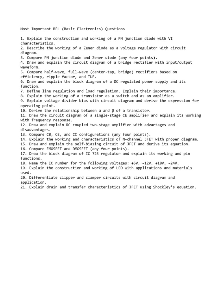 Key Basic Electronics Questions Explained | PDF