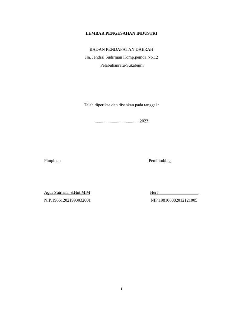 Lembar Pengesahan Prakerin SMK 2023 | PDF