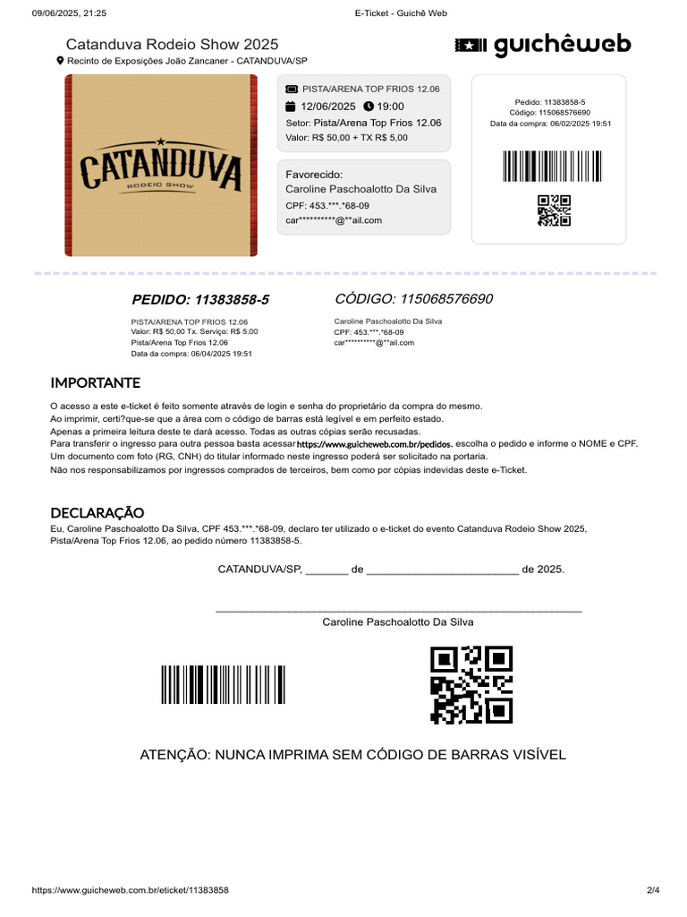 E-Ticket Catanduva Rodeio Show 2025 | PDF