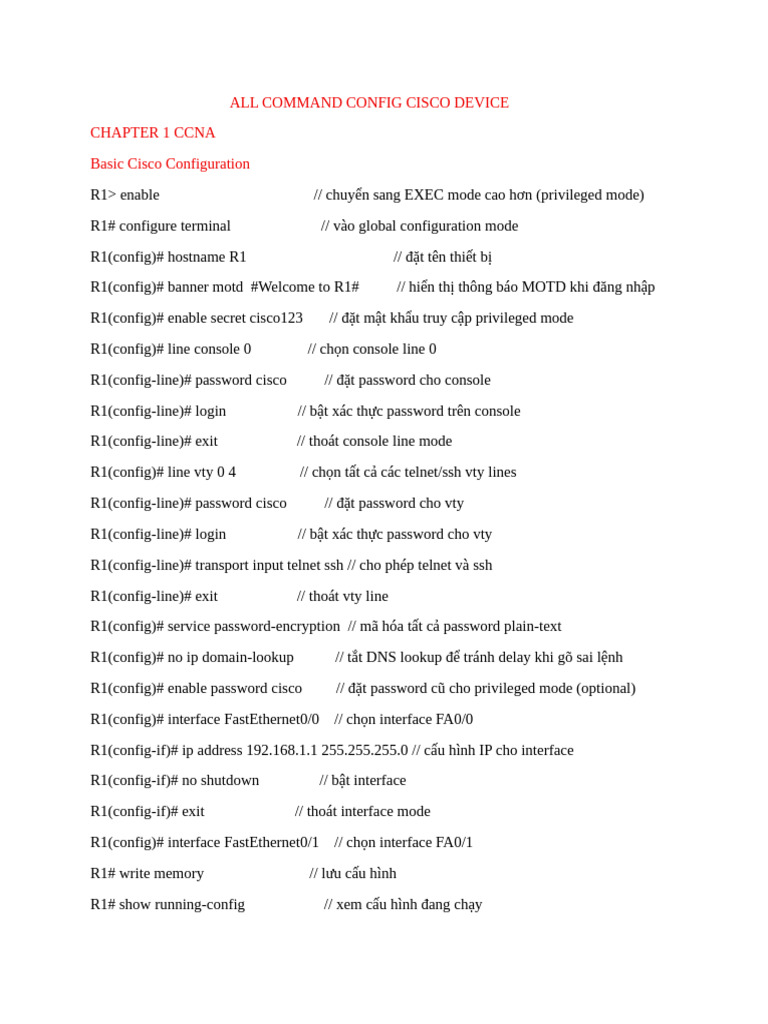 All Command Config Cisco Device | PDF