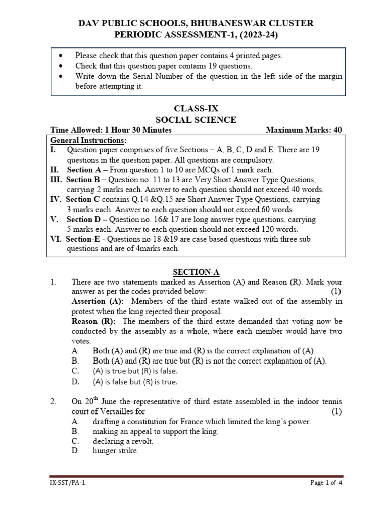 Assignment - IX-SST PA-1 QP 2023-24 | PDF | Himalayas