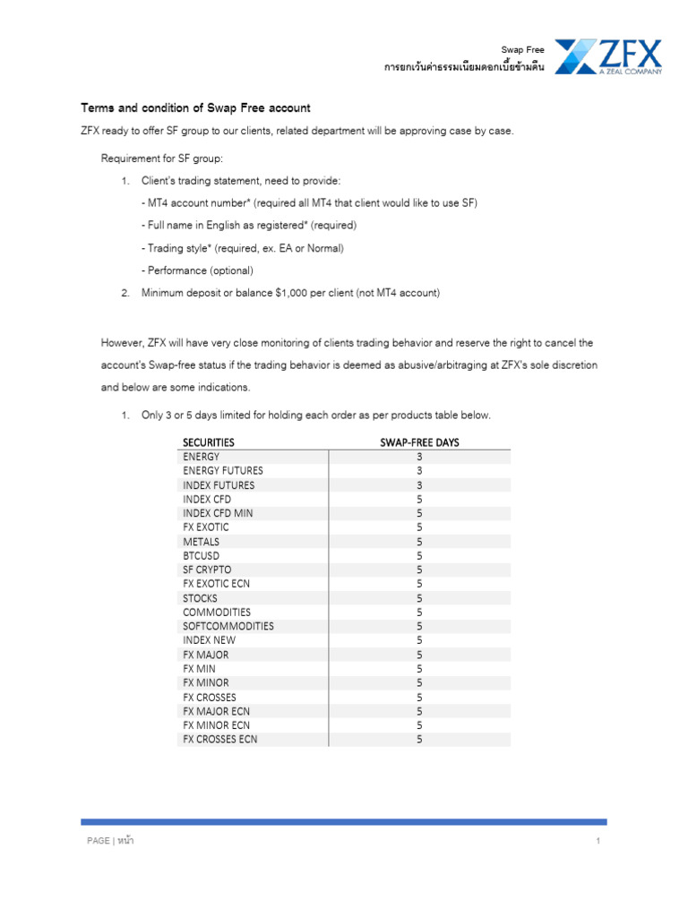 Swap Free (การยกเว้นค่าธรรมเนียมดอกเบี้ยข้ามคืน) (2) 1 | PDF