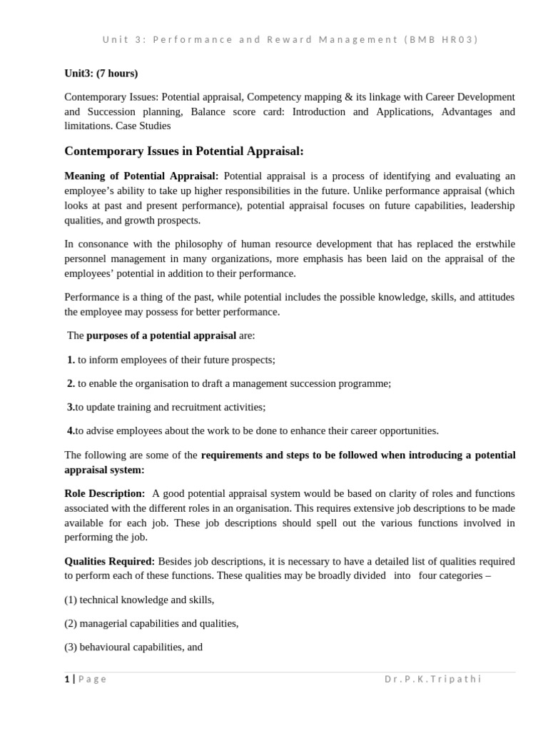 Potential Appraisal and Competency Mapping | PDF | Performance ...