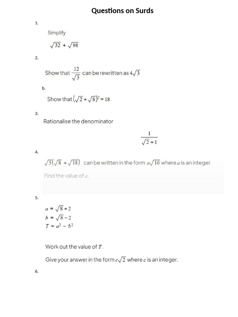 Surds Questions | PDF