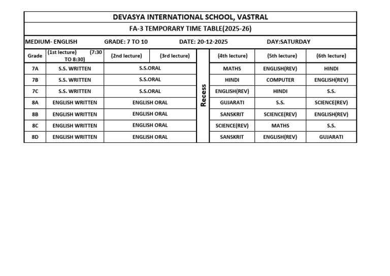 Fa-3 Temporary Time Table (20!12!25) | PDF