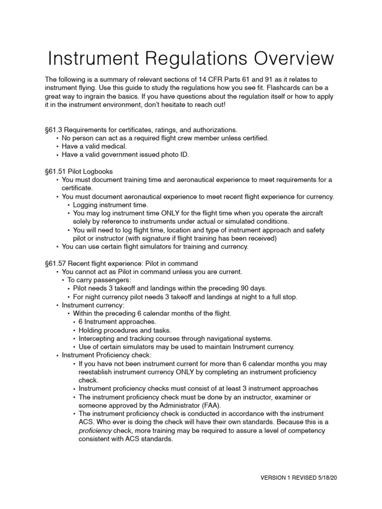 Instrument Flying Regulations Summary | PDF | Instrument Flight Rules ...