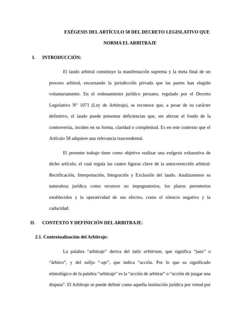 Artículo 58 monografía | PDF | Arbitraje | Sentencia (ley)