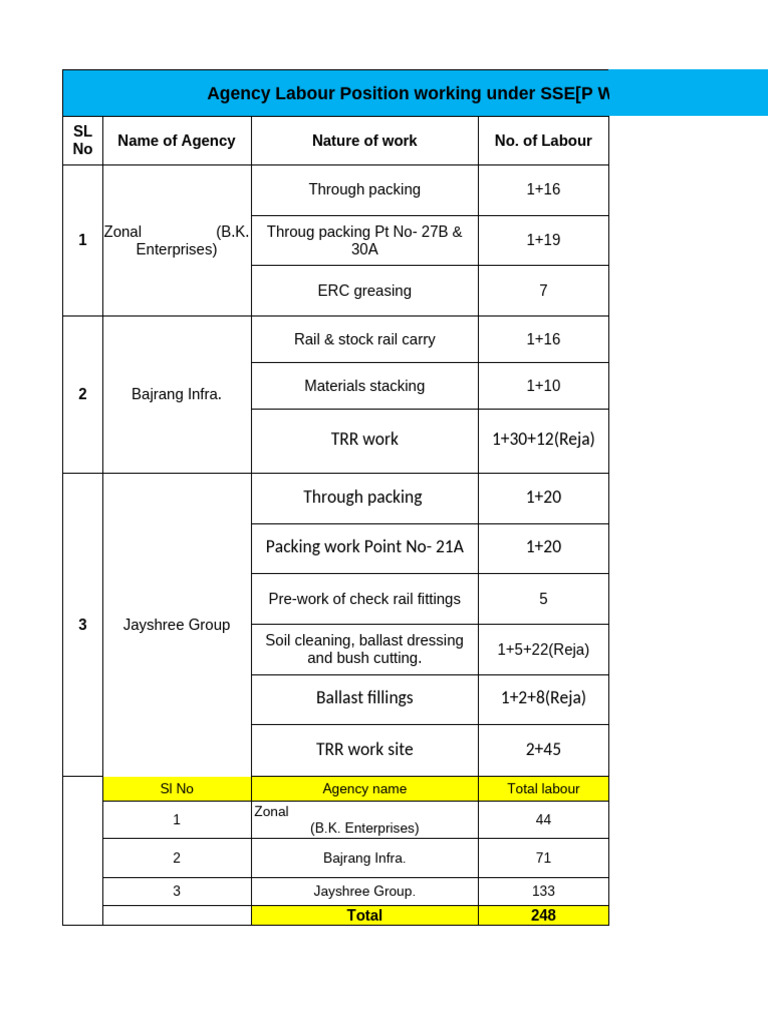 Agency Labour Positions and Work Summary | PDF
