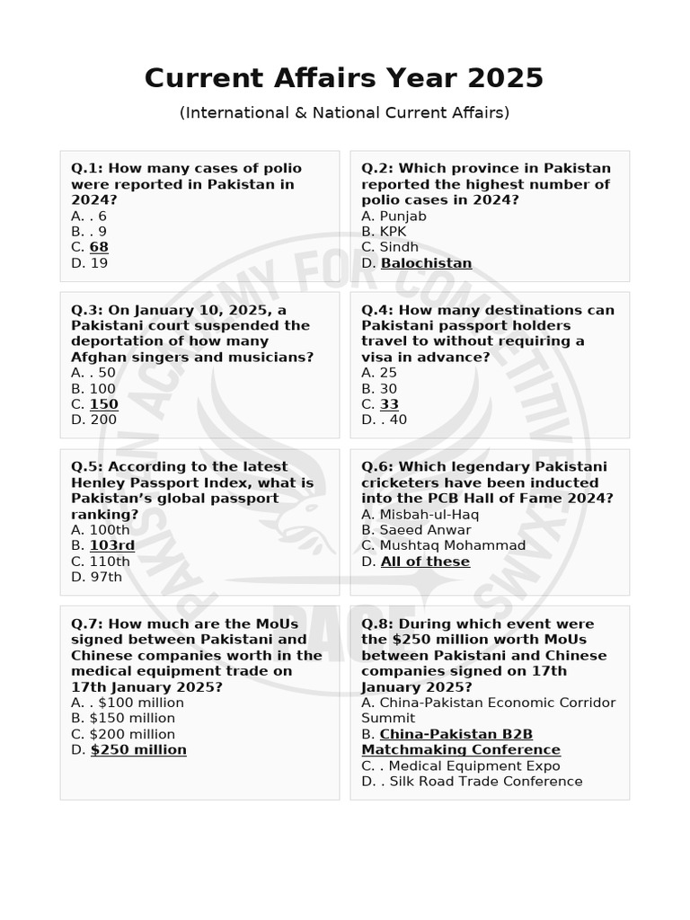 Current Affairs Year 2025 | PDF | Pakistan | Nawaz Sharif