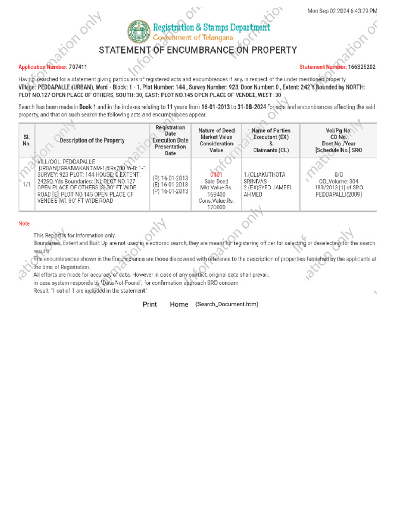 Statement of Encumbrance On Property | PDF