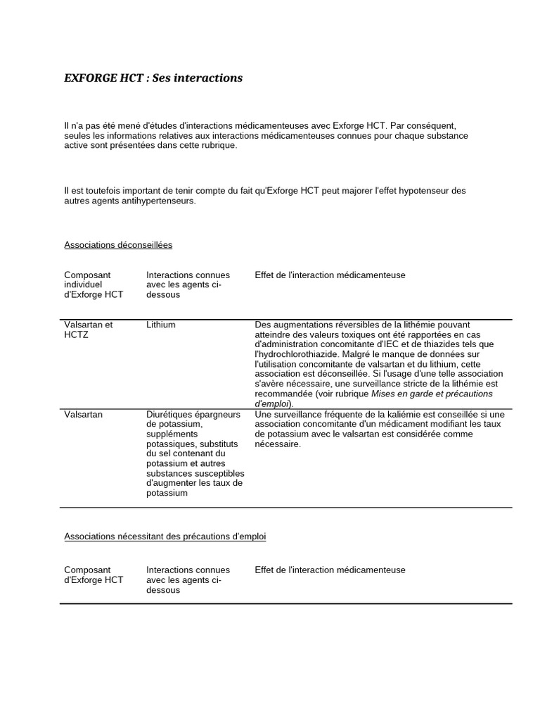 Interactions médicamenteuses d'Exforge HCT | PDF | Goutte (maladie ...