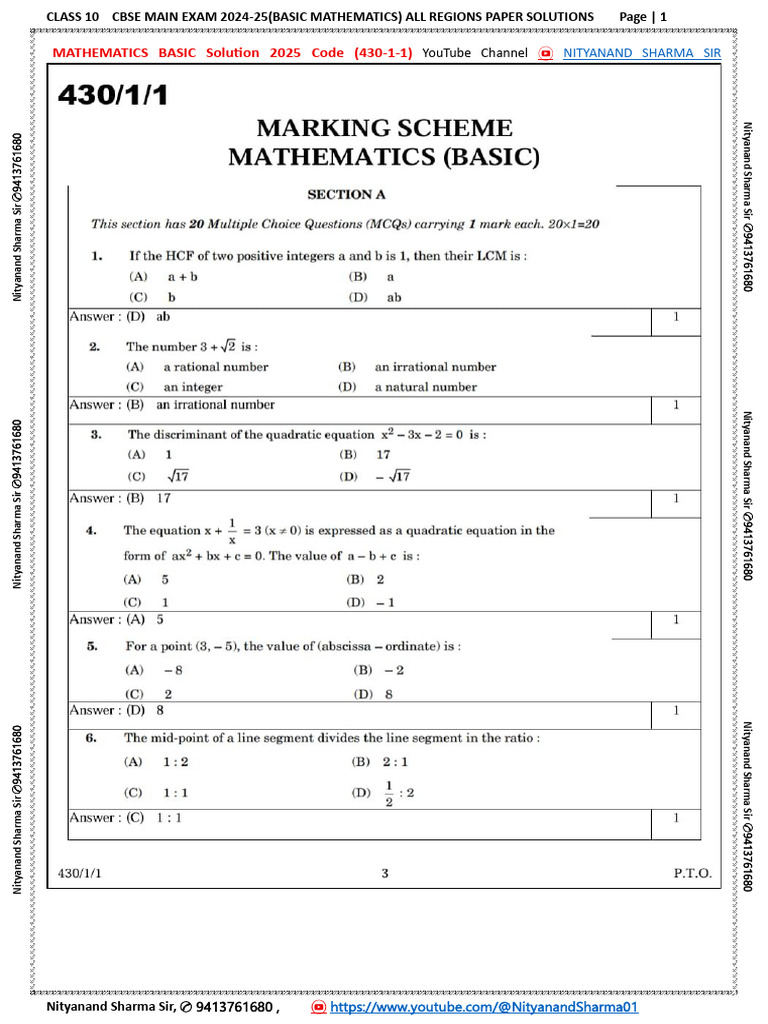 CBSE Class 10 Math Solutions 2024-25 | PDF | Adolescence | Government ...