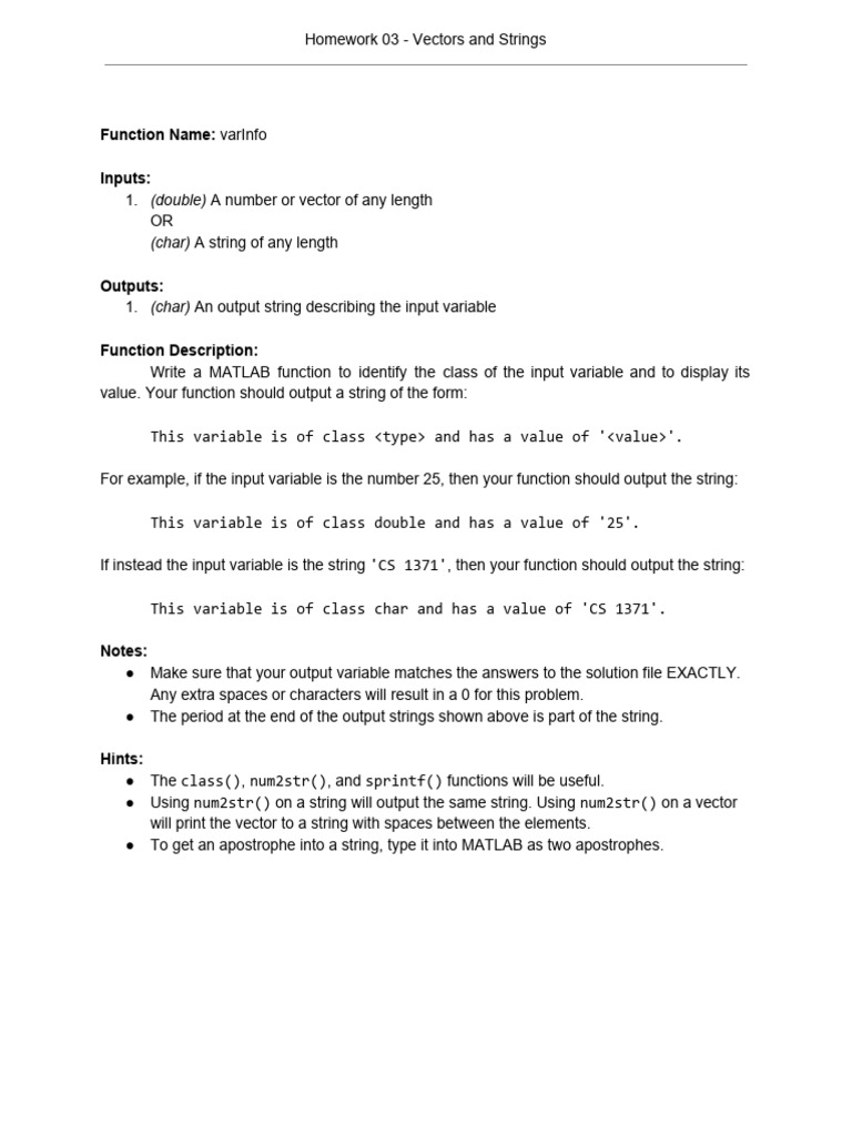 MATLAB Functions for Vectors & Strings | PDF | String (Computer Science ...