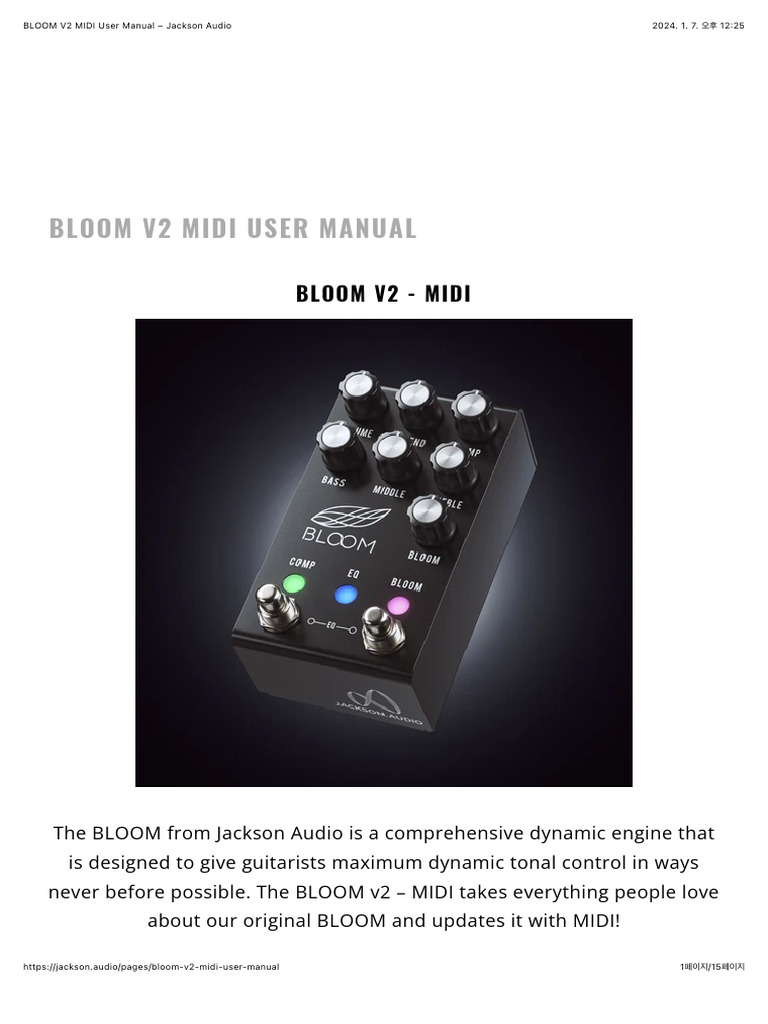 Jackson Audio BLOOM V2 MIDI Manual | PDF | Equalization (Audio ...