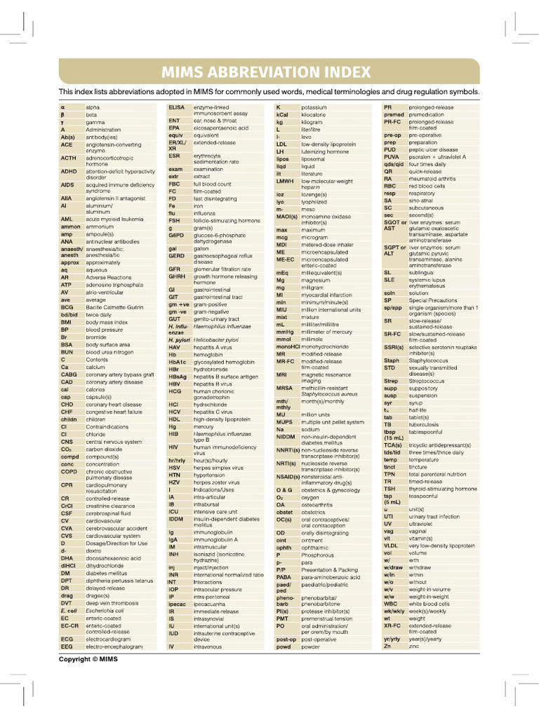MIMS Abbreviation Index | PDF