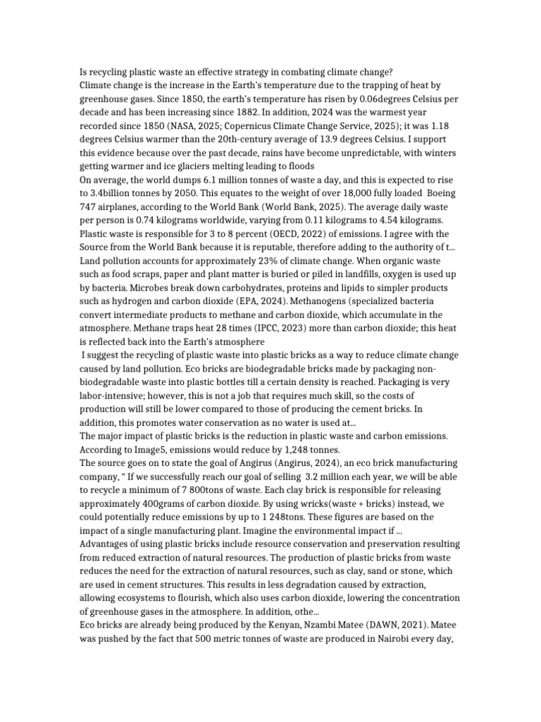 Plastic Waste Essay With Citations | PDF | Greenhouse Gas | Climate Change