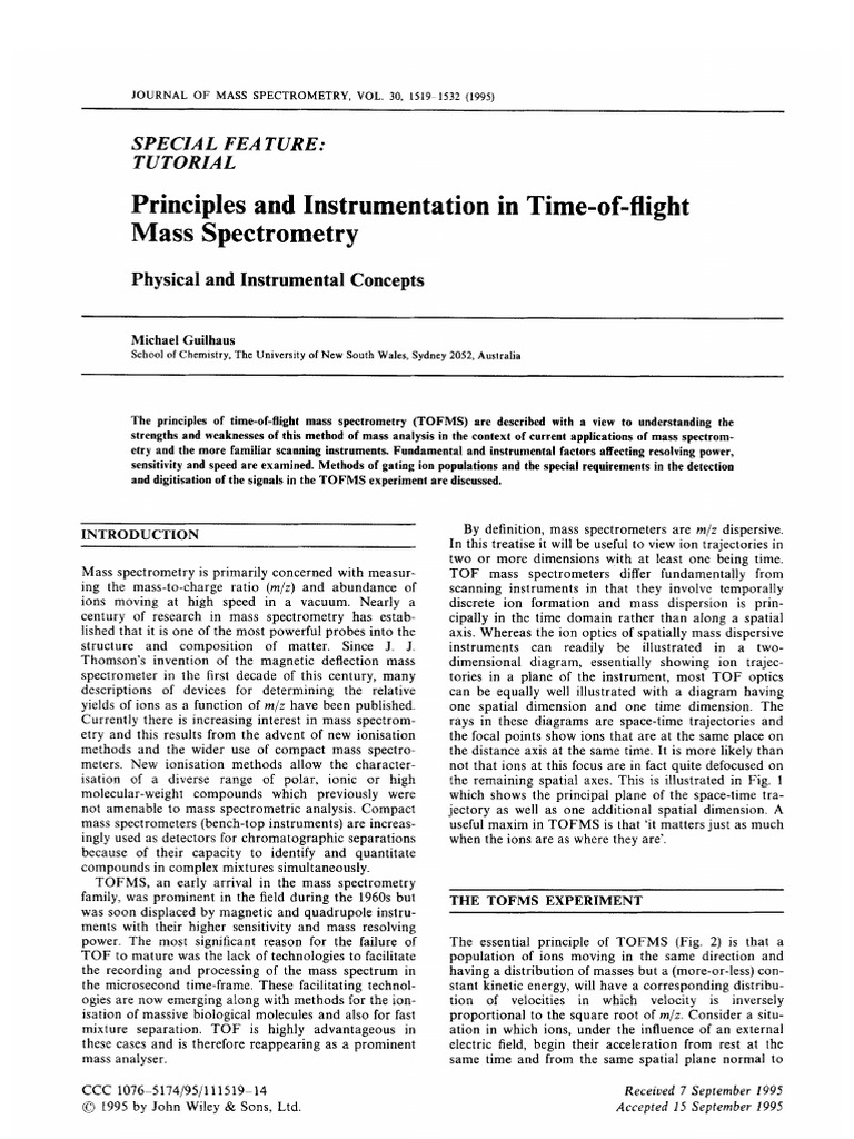 Time-of-Flight Mass Spectrometry Basics | PDF | Time Of Flight Mass ...