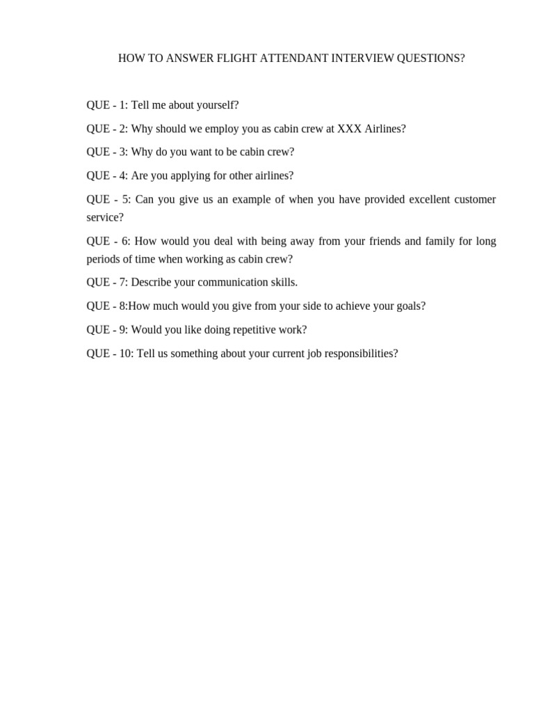 How to Answer Flight Attendant Interview Questions | PDF