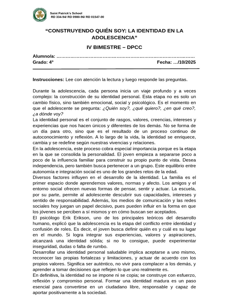 Construcción de la Identidad en Adolescencia | PDF | Adolescencia ...
