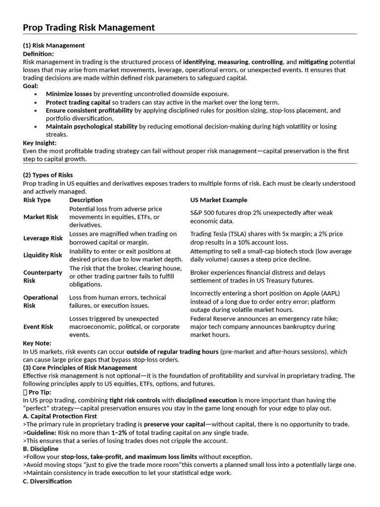 Prop Trading Risk Management Guide | PDF | Financial Risk | Value At Risk
