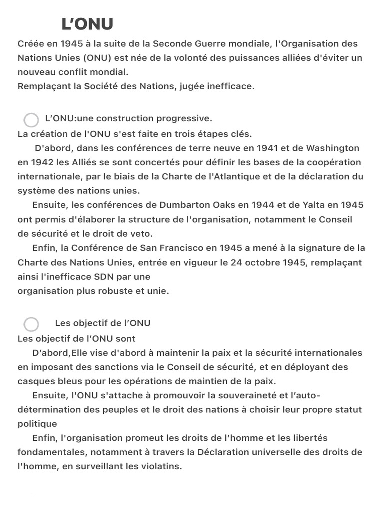 Histoire et enjeux de l'ONU en 2023 | PDF | Nations unies | Relations ...