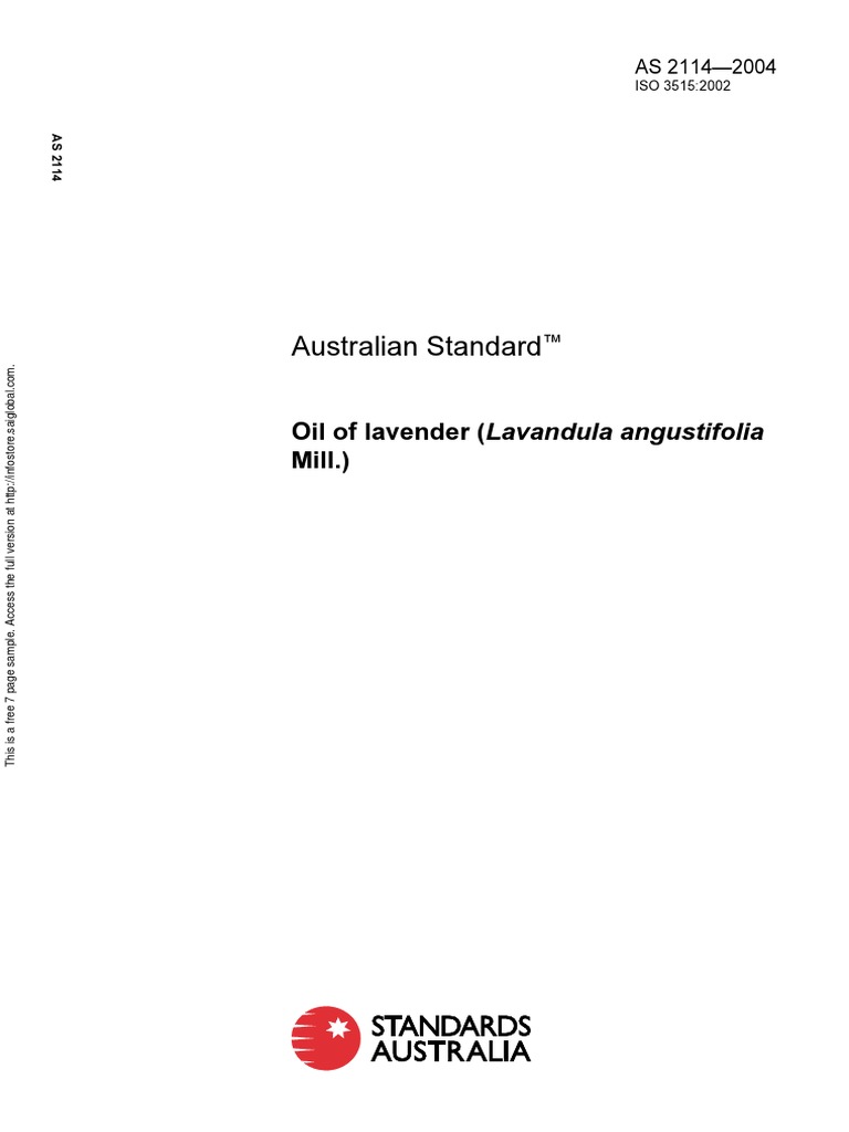 As 2114-2004 Oil of Lavender (Lavandula Angustifolia Mill.) | PDF ...