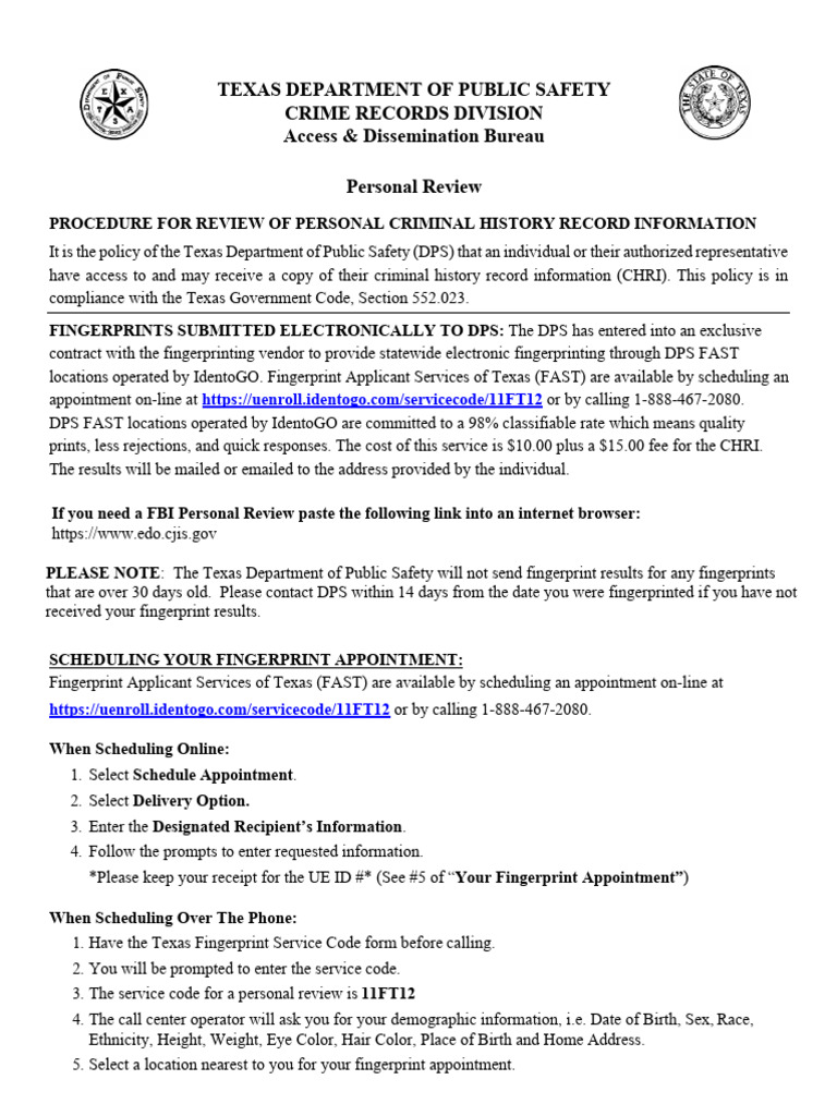Texas Criminal History Review Process | PDF | Criminal Record ...