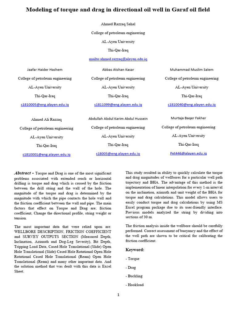 Torque and Drag Modeling in Oil Wells | PDF | Force | Friction