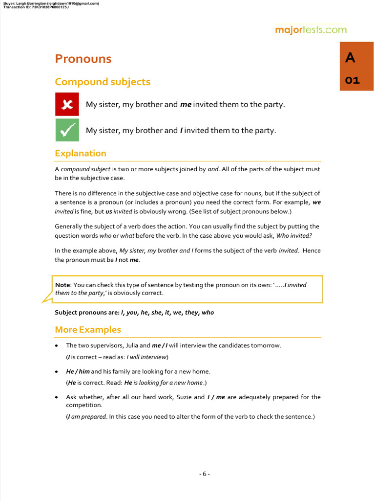 MAJORTESTS 50 Grammar Rules (1) - 6-24 | PDF | Grammatical Number | Verb