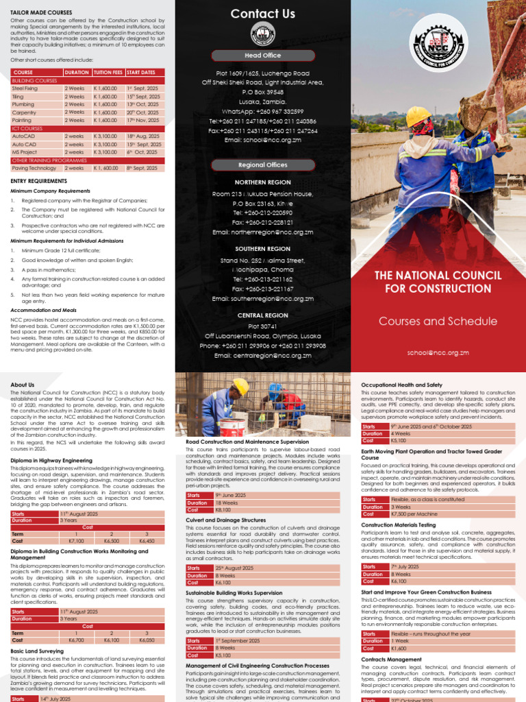 NCC Construction Courses and Schedule | PDF | Occupational Safety And ...