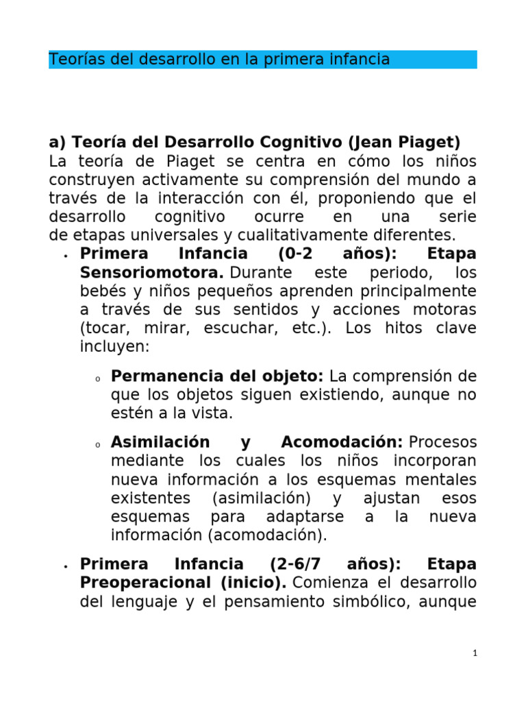 Teorías del desarrollo en la primera infancia | PDF | Psicología ...