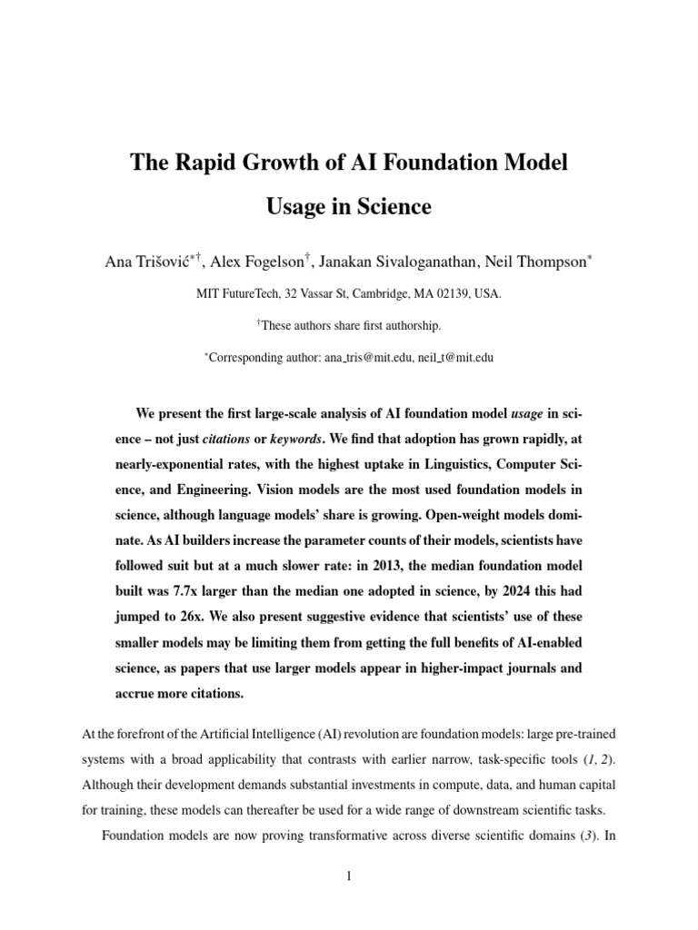 The Rapid Growth of AI Foundation Model Usage in Science | PDF ...