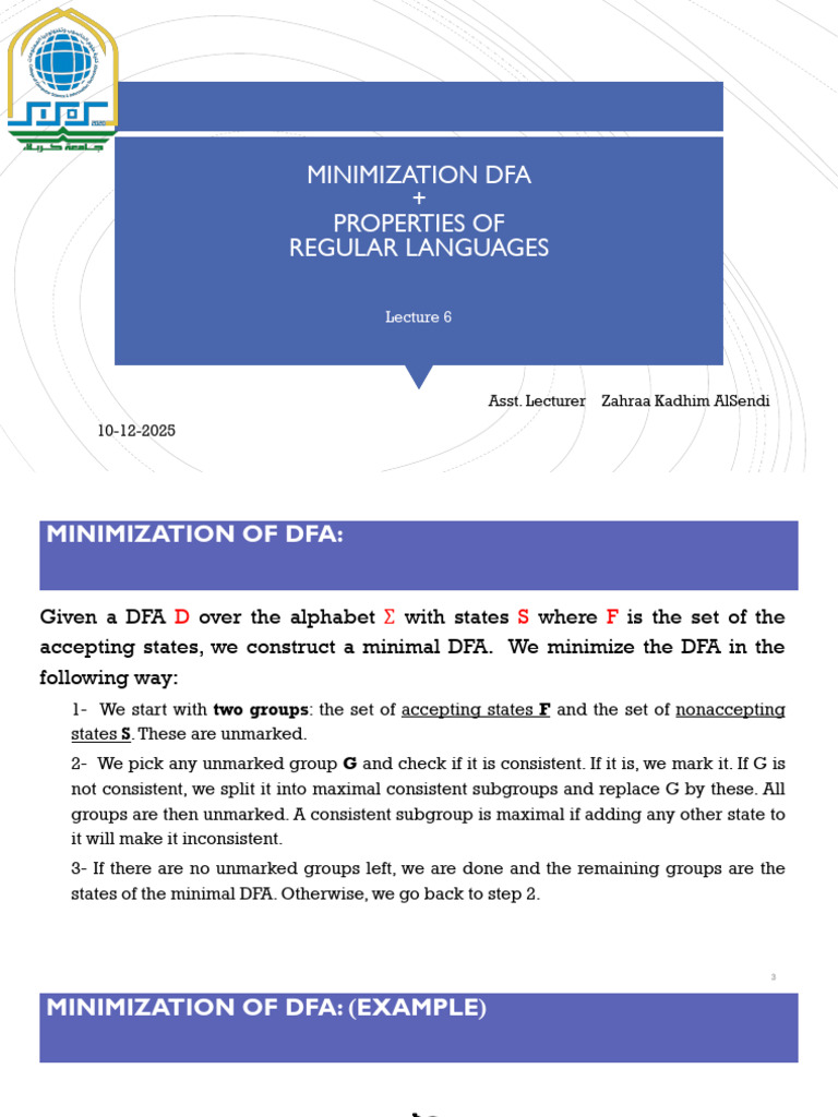 Minimizing DFA and Regular Language Properties | PDF | Formal Methods ...