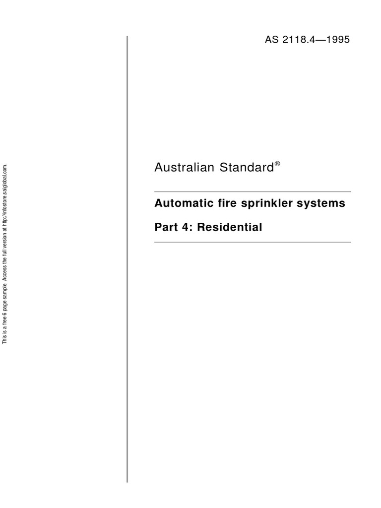 As 2118.4-1995 Automatic Fire Sprinkler Systems Residential | PDF ...