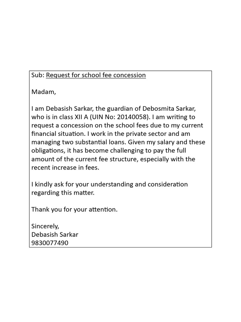 School Fee Concession Request Letter | PDF