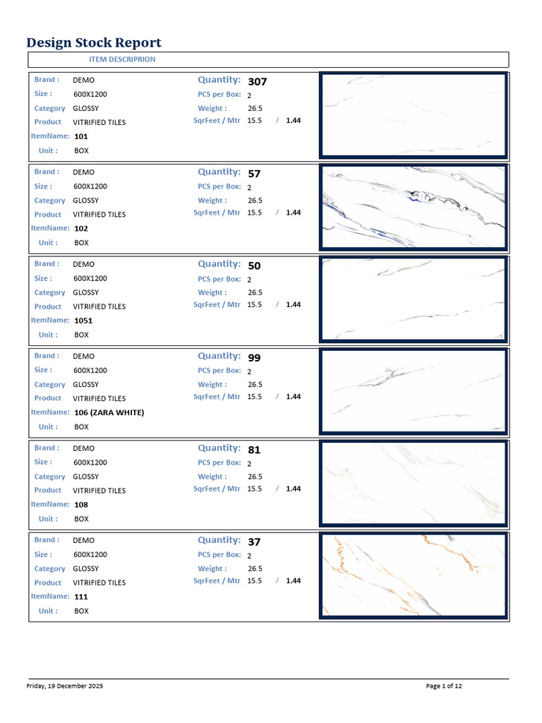 Vitrified Tiles Stock Report 600x1200 | PDF